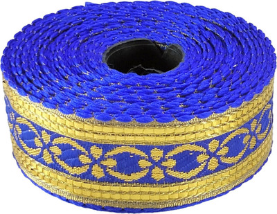 KURLZ K-355844_R-Blue1 1.5 inch Gold Lace For Pooja Aasan, Flag, Rumala Sahib, Patka,Khes|Size: 9 Yards Lace Reel(Pack of 1)