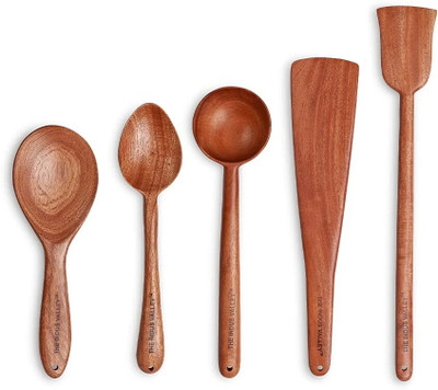 The Indus Valley Neem Wood Compact Flip/Spatula/Ladle for Cooking and Serving Dosa/Roti/Chapati Wooden Ladle(Brown, Pack of 5)