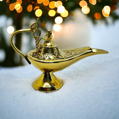 Bigmegamart Hand Crafted Brass Chirag Lamp/Aladdin Chirag For Gifting /Home Décor Table Lamps Lamp Shade(Brass)