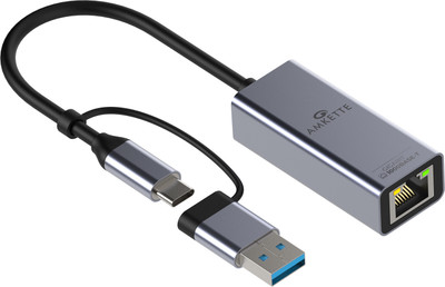 AMKETTE SuperSpeed USB C + USB A to RJ45 Gigabit Wired Ethernet Lan Adapter compatible with Windows, Linux, Mac, Ubuntu(1000 Mbps)