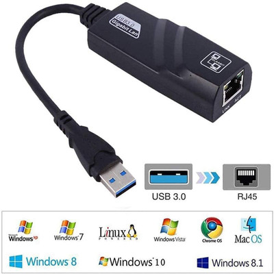 BKC  TV-out Cable USB Ethernet Adapter USB 3.0 to 10 100 1000Mbps Gigabit(Black, For Laptop)