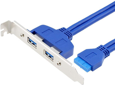 WiredCom 2 Port USB 3.0 Female Back Panel to Motherboard 20pin Cable with PCI Bracket Lan Adapter(100 Mbps)