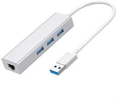 RuhZa USB 3.0 to RJ45 Ethernet LAN Adapter with 3 Port USB Hub - Silver Lan Adapter(480 Mbps)