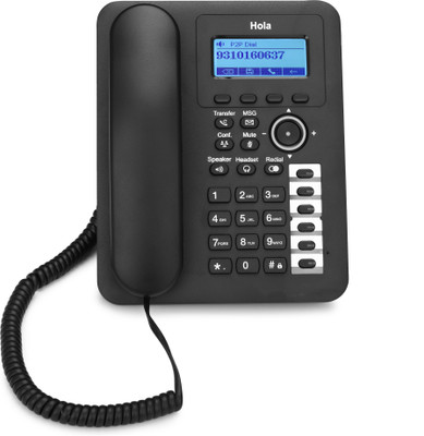 HOLA SIP Phone T12 Dual SIP, 6 One Touch Memory, HD Speaker Phone Made in India Corded Landline Phone with Answering Machine(Black)