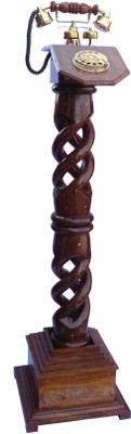 Handicraft SHEESHAM WOOD BRASS INLAY WORK VINTAGE TELEPHONE Corded Landline Phone(Brown)