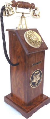 Handicraft SHEESHAM MADE VINTAGE LOOK PILLAR SHAPE Corded Landline Phone(Brown)