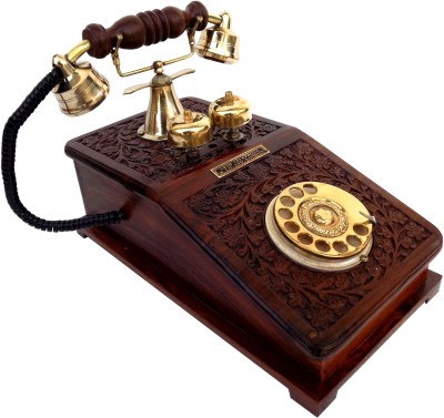 Handicraft SHEESHAM WOOD MADE VINTAGE ROTARY DIALLER WELL CARVED TELEPHONE Corded Landline Phone(Brown)