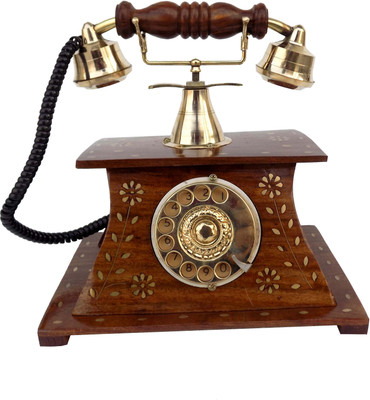 Handicraft ANTIQUE ROTARY DIAL VINTAGE SHEESHAM WOOD AND BRASS INLAY Corded Landline Phone(Brown)