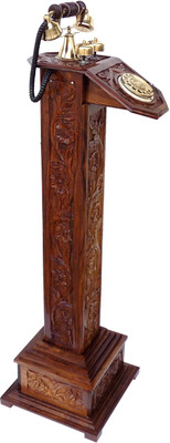 Handicraft SHEESHAM WOOD MADE CARVING WORK VINTAGE Corded Landline Phone(Brown)