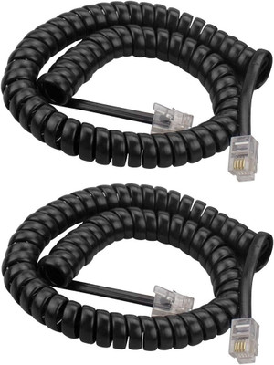 TAAPSEE 2 Pack 2 Meter Telephone Handset Phone Extension Cord Curly Coil Line Wire Cable Corded & Cordless Landline Phone(Black)