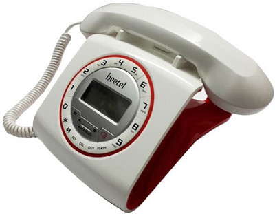 Beetel M73 Stylish Retro Design Corded Landline Phone with Answering Machine(Red, White)