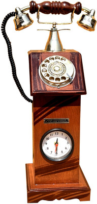 Handicraft VINTAGE HANDCRAFTED TELEPHONE WITH A WATCH IN IT Corded Landline Phone(Brown)