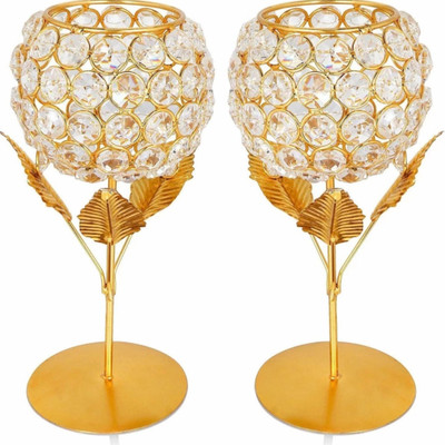 MHTRADERS Gold Gold Plated Table Lantern(10 cm X 7.5 cm, Pack of 2)