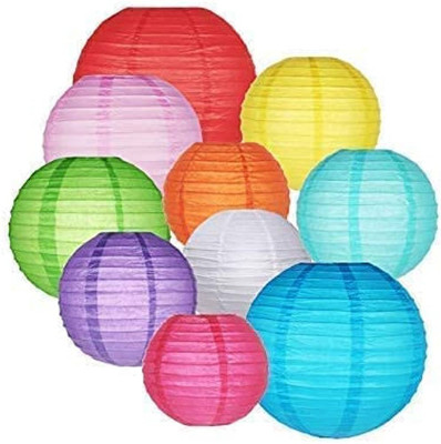 Orama Rice Paper Ball Lamp Round Hanging Ball Paper Hanging Lantern Paper Lamp Multicolor Paper Hanging Lantern(23.34 cm X 20.22 cm, Pack of 10)