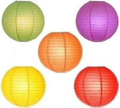 SHUANG YOU paper hanging lamp Paper Hanging Lantern Rice Paper Ball Lamp & Lantern Multicolor Paper Hanging Lantern(30.48 cm X 30.48 cm, Pack of 5)
