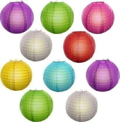 Universal Buyer Paper Hanging Lantern Ball Lamp Shade, 15-inch (Multicolor, Pack of 10) Multicolor Paper Hanging Lantern(30.48 cm X 30.48 cm, Pack of 10)