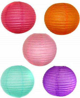 tanaya enterprises 8 inch Hanging Paper Lantern Diwali Christmas Festival Decor lamp Shade Marriage Party Decor Hanging Paper Ball Lamp (Multicolour) Paper Table Lantern Multicolor Paper Hanging Lantern(30.48 cm X 30.48 cm, Pack of 5)