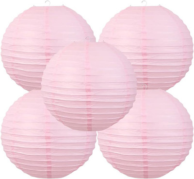 JAMBOREE 5 Pack Pink Paper Lanterns – Party Decorations, Wedding Décor, and Hanging Pink Paper Hanging Lantern(30 cm X 30 cm, Pack of 5)