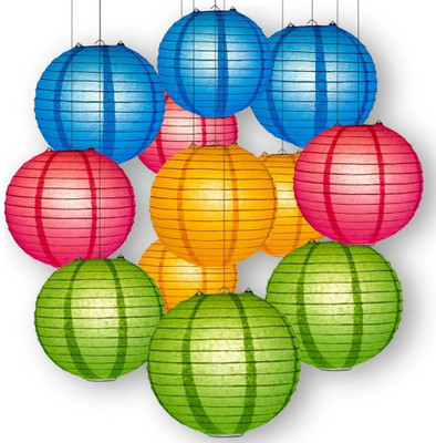 Orama Rice Paper Ball Lamp Round Hanging Ball Paper Hanging Lantern Paper Lamp Multicolor Paper Hanging Lantern(23.34 cm X 20.22 cm, Pack of 12)