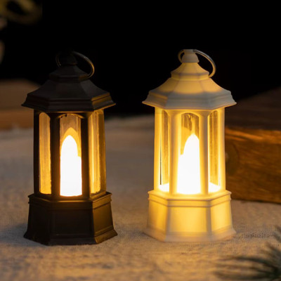 Style Wind Decorative LED Lantern Lamps for Home Décor, Diwali, Christmas White, Black Plastic Hanging Lantern(9 cm X 4 cm, Pack of 2)