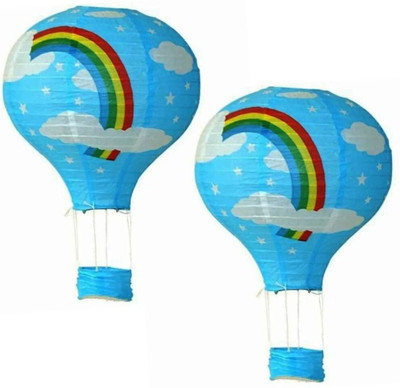 PopTheParty Rainbow Sky Theme Hanging Decor | Birthday & Baby Shower Decoration Blue Paper Hanging Lantern(35.6 cm X 25.4 cm, Pack of 2)