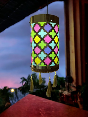 VG DECOR ARTICLES Eco friendly round Multicolor Paper Hanging Lantern(38 cm X 16 cm, Pack of 1)