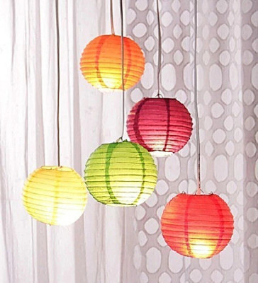 Cille Multicolor Paper Hanging Lantern(20 cm X 30 cm, Pack of 5)