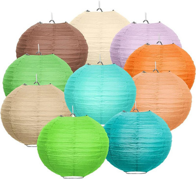 Orama Rice Paper Ball Lamp Round Hanging Ball Paper Hanging Lantern Paper Lamp Multicolor Paper Hanging Lantern(23.34 cm X 20.22 cm, Pack of 10)