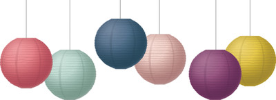Orama Rice Paper Ball Lamp Round Hanging Ball Paper Hanging Lantern Paper Lamp Multicolor Paper Hanging Lantern(23.34 cm X 20.22 cm, Pack of 6)