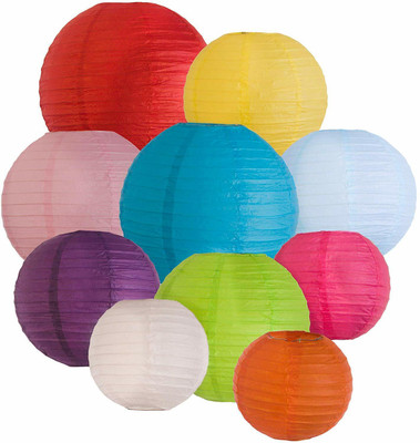 Orama Rice Paper Ball Lamp Round Hanging Ball Paper Hanging Lantern Paper Lamp Multicolor Paper Hanging Lantern(23.34 cm X 20.22 cm, Pack of 10)
