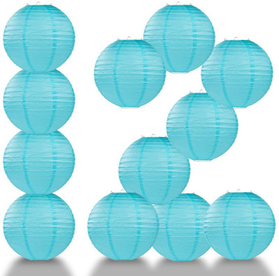 Orama Rice Paper Ball Lamp Round Hanging Ball Paper Hanging Lantern Paper Lamp Blue Paper Hanging Lantern(23.34 cm X 20.22 cm, Pack of 12)