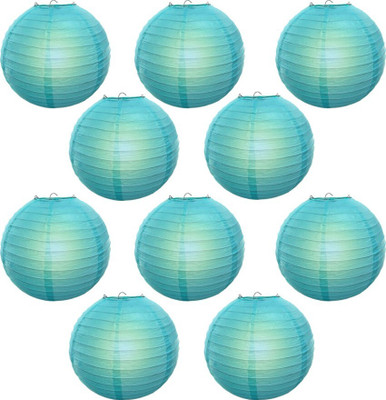 Orama Rice Paper Ball Lamp Round Hanging Ball Paper Hanging Lantern Paper Lamp Blue Paper Hanging Lantern(23.34 cm X 20.22 cm, Pack of 10)