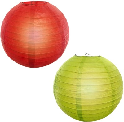Bluedeal Lantern Paper Lamp Paper Ball Lamp Shade 12 Inch Paper Lamp for Decoration Red, Green Paper Hanging Lantern(5 cm X 30 cm, Pack of 2)