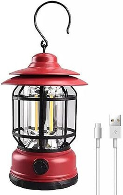 HumBiG ™ Camping Lantern Waterproof Protection USB Decorative Portable Tent Lamp Hook Red Metal Table Lantern(17 cm X 8 cm, Pack of 1)