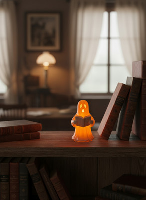 TriHug Reading Ghost LED Night Light White Polyresin Table Lantern(8 cm X 3 cm, Pack of 1)