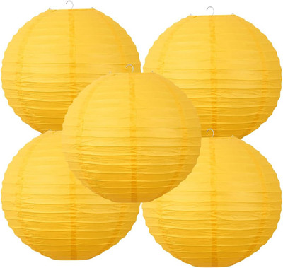 JAMBOREE 5 Pack yellow Paper Lanterns – Party Decorations, Wedding Décor, and Hanging Yellow Paper Hanging Lantern(30 cm X 30 cm, Pack of 5)