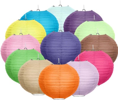 Orama Rice Paper Ball Lamp Round Hanging Ball Paper Hanging Lantern Paper Lamp Multicolor Paper Hanging Lantern(23.34 cm X 20.22 cm, Pack of 12)