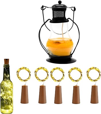 LKA Lantern candle with 5pc wine bottle cork light yellow Multicolor Glass, Plastic Hanging Lantern(12 cm X 8 cm, Pack of 6)