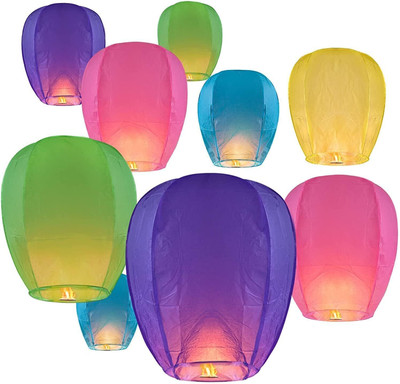 Blooms Mall Wishing Candle Hot Air Paper Sky Lanterns Multicolor Paper Sky Lantern(85 cm X 35 cm, Pack of 25)