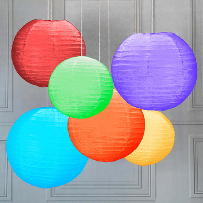 Orama Rice Paper Ball Lamp Round Hanging Ball Paper Hanging Lantern Paper Lamp Multicolor Paper Hanging Lantern(23.34 cm X 20.22 cm, Pack of 6)