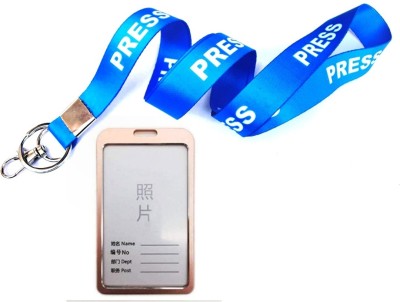 AmanGola Press Printed Ribbon, ID Card Holder/Badge with Scratch Gaurd Lanyard(Blue)