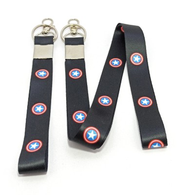 Key Era Captain America Id Card Holder Fabric Combo Keychain And Lanyard(Black)