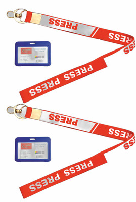 SPG PRESS Lanyard/Ribbons for ID Card with Free Plastic Double Side Lanyard(transprent Holder with Official Color RED LANYARD 20MM (PACK 0F 2))