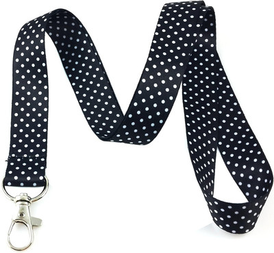 SPG Polka Dot Print Lanyard Key Chain Id Badge Holder Lanyard(BLACK)