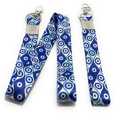 Key Era Evil Eye Nazar Battu Buri Nazar Protect Set Of 2 Fabric Keychain And Lanyard(Blue)