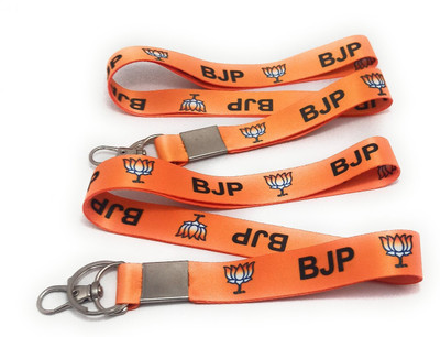 Key Era 2 pc Bjp Lotus Bhartiya Janta party Lanyard I'd Card Tag Holder Keychain Orange Lanyard(Orange)