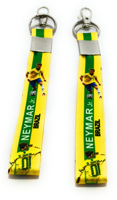 Key Era Footbal Player Neymar Jr Fabric 2 pc Keychain Lanyard(yellow)