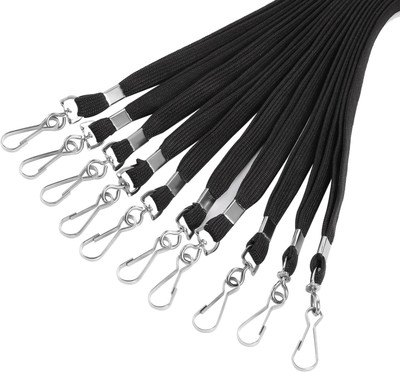 HATHIYANI Flat Lanyard with Swivel J-Hook for ID Name Tags | Badge Holder 20cm Pack Of 50 Lanyard(Black)