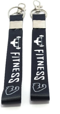 Key Era Gym Fitness Gymnastic Exercise Fabric 2 pc keychain Lanyard(Black)