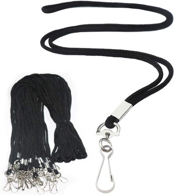 HATHIYANI Flat Lanyard with Swivel J-Hook for ID Name Tags | Badge Holder 20cm Pack Of 15 Lanyard(Black)
